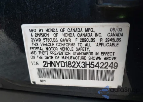 2003 Acura Mdx z USA, uszkodzony, nr VIN 2HNYD182X3H542249